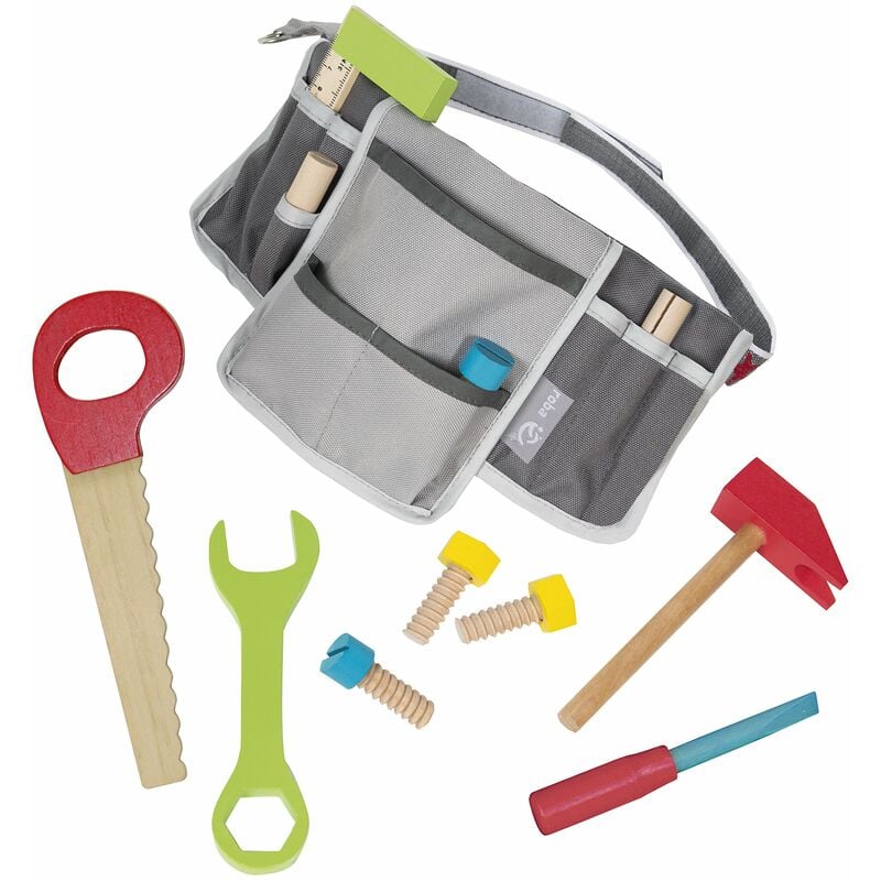 foto del prodotto cintura porta attrezzi per bambini, inclusa borsa porta attrezzi con set di 11 pezzi in legno, regolabile, grigio - roba