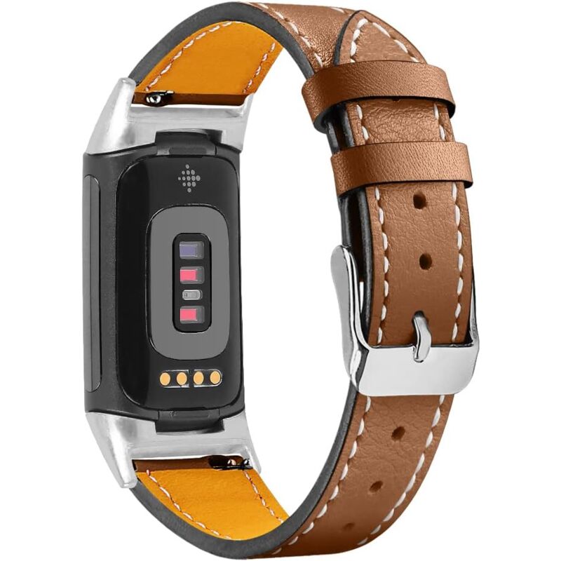 foto del prodotto cinturino in pelle compatibile con il cinturino fitbit charge 5, cinturino di ricambio in pelle classico morbido e traspirante con fibbia in metallo