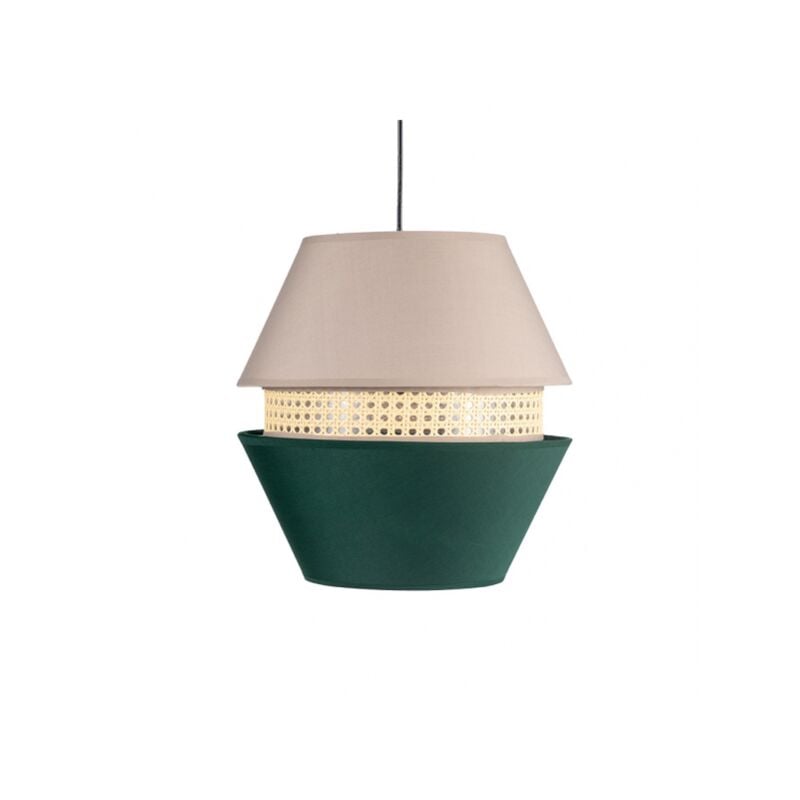 foto del prodotto ciondolo 3 paralumi trajano1xe27 verde beige regx35x35 cm