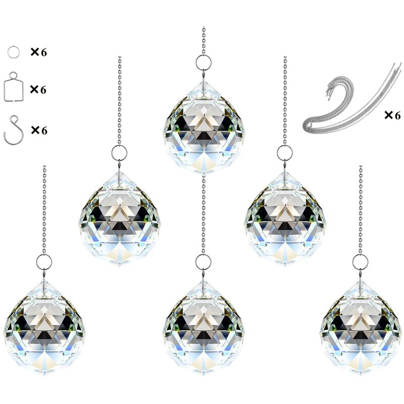 foto del prodotto ciondolo a forma di prisma in vetro con sfera di cristallo, pendente da appendere, feng shui sunshine catcher matrimonio, decorazione per finestra di