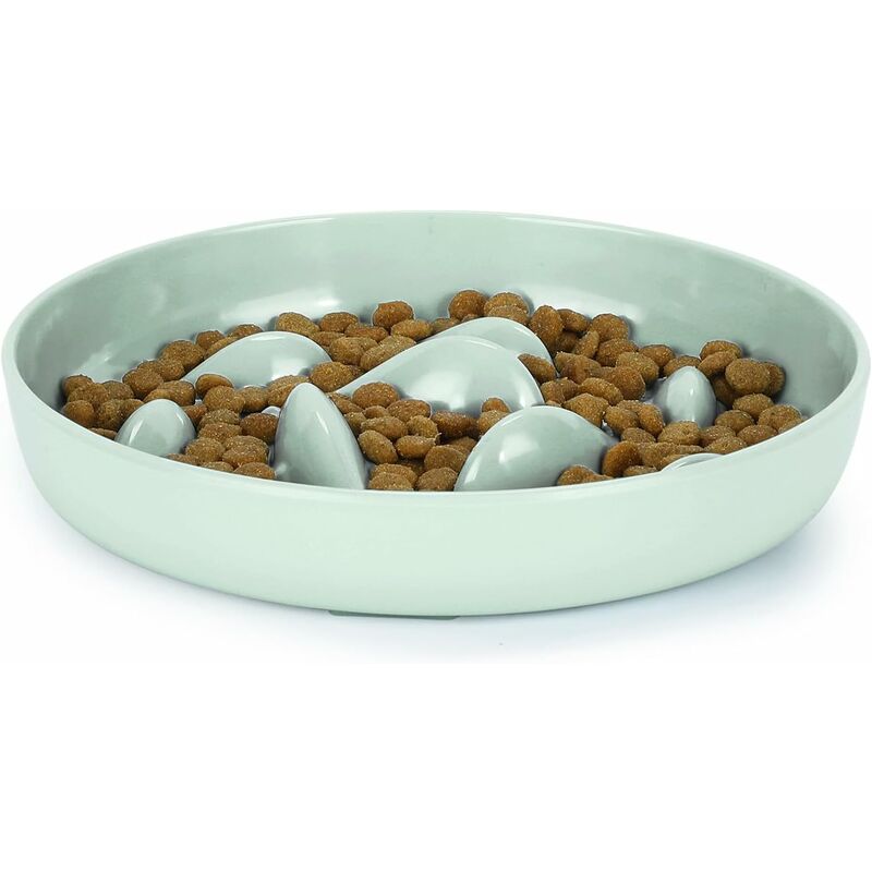 foto del prodotto ciotola anti-inghiottimento per gatti e cani di piccola taglia, ciotola per gatti ad alimentazione lenta, ciotola puzzle con fondo antiscivolo per gatti (tonda, verde chiaro)