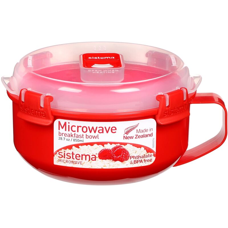 foto del prodotto ciotola da colazione per microonde contenitore rotondo con coperchio 850 ml senza bpa rosso trasparente 1 pezzo sistema