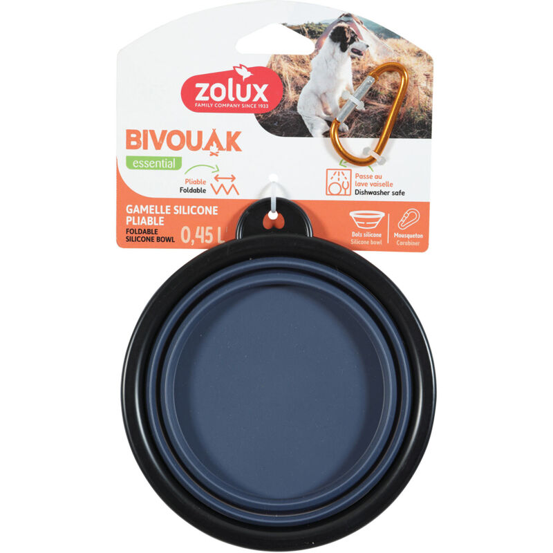 foto del prodotto ciotola da viaggio pieghevole bivouak in silicone blu 450 ml zolux