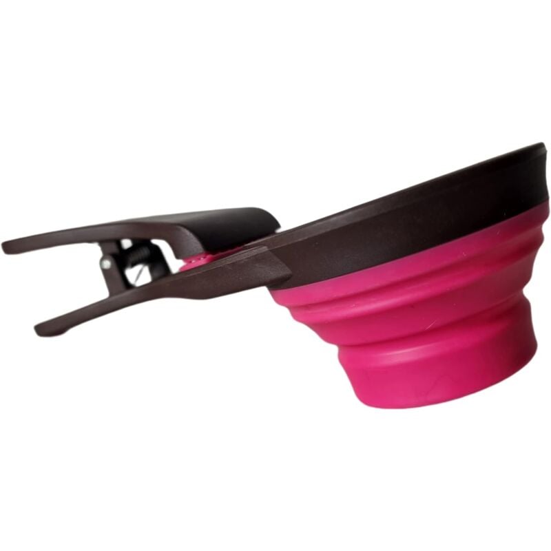 foto del prodotto ciotola dosatrice pieghevole in silicone 3 in 1 e clip per chiusura sacchetto per conservare cibo per cani e gatti, ciotola da viaggio per acqua e