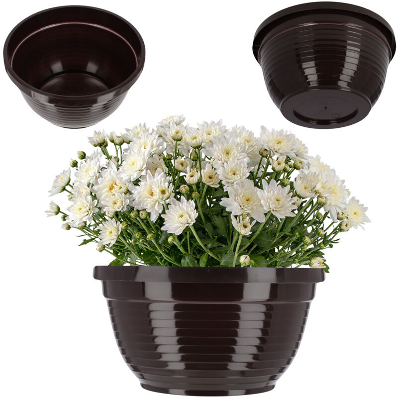 foto del prodotto ciotola funebre rotonda per fiori in plastica, resistente alle intemperie, da esterno, leggera, diametro 18 cm, marrone kadax