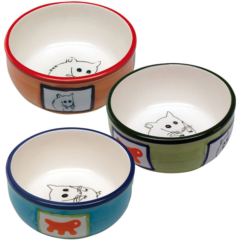 foto del prodotto ciotola pa 1088 ciotola per criceti in ceramica decorata . variante pa 1088 misure 10.2 x h 3.7 cm 0.18 l colori misti ferplast