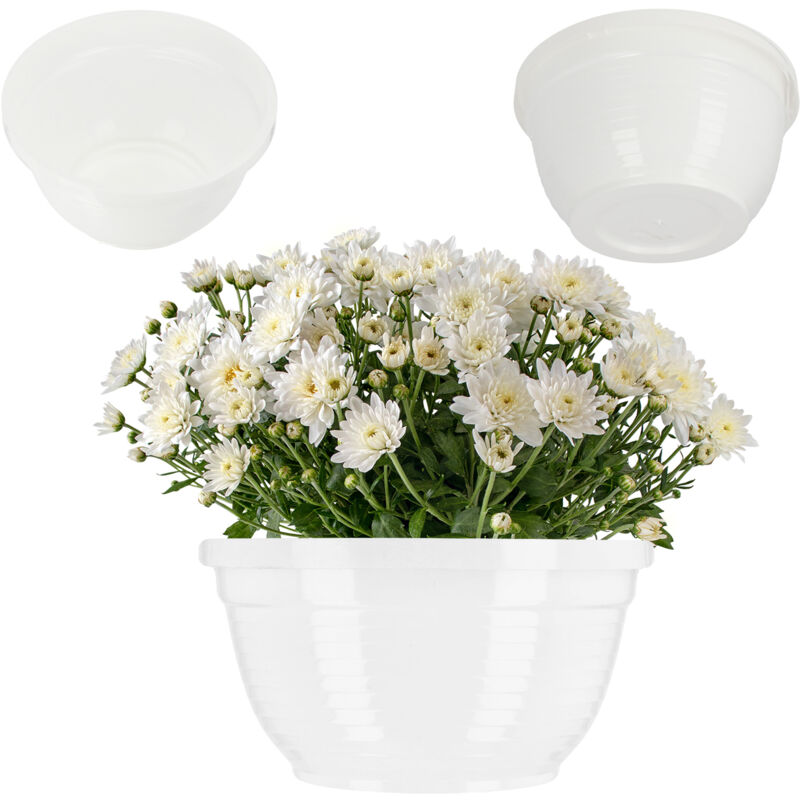 foto del prodotto ciotola per fiori rotonda in plastica, resistente alle intemperie, per esterni, leggera ciotola funebre per fiori, diametro 18 cm, bianco kadax