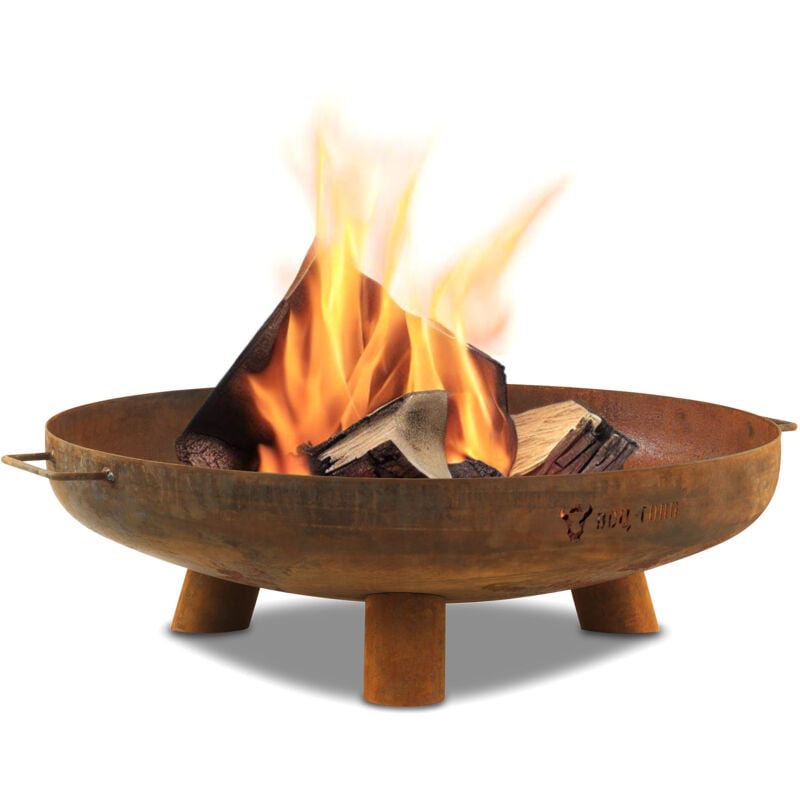 foto del prodotto ciotola per fuoco 70 cm, effetto ruggine, focolare da esterno a tre gambe per giardino e terrazzo bbq toro