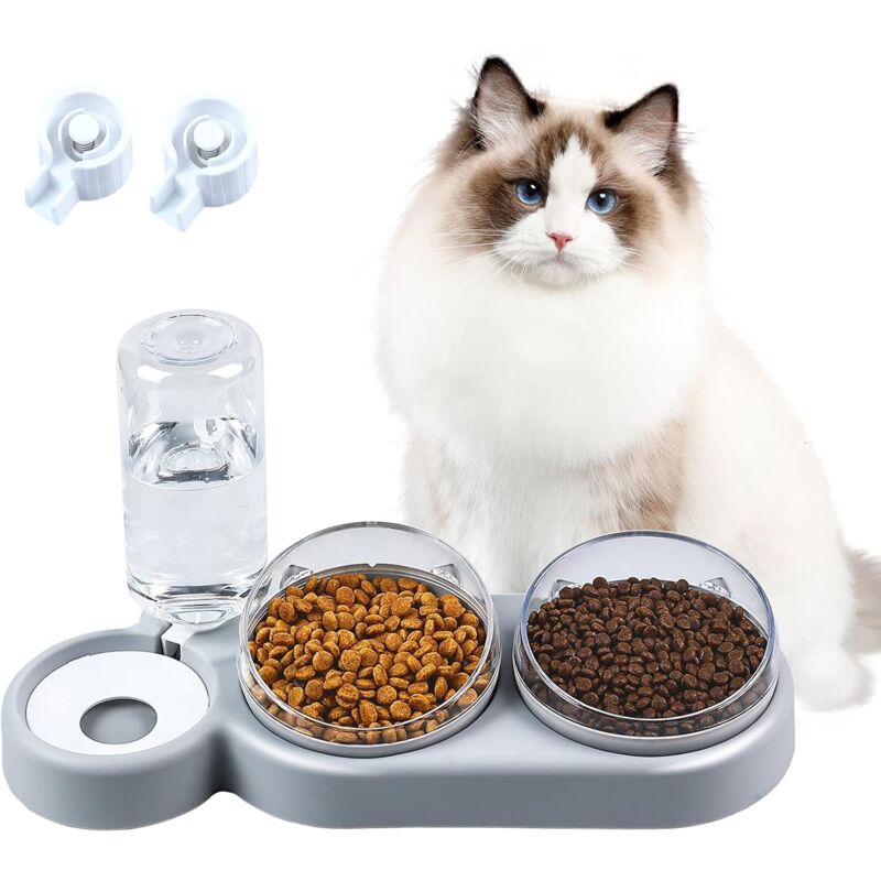 foto del prodotto ciotola per gatti, ciotola per gatti inclinabile a 15 , 3 in 1 con deposito automatico dell acqua, adatta per gatti e cuccioli grigio 