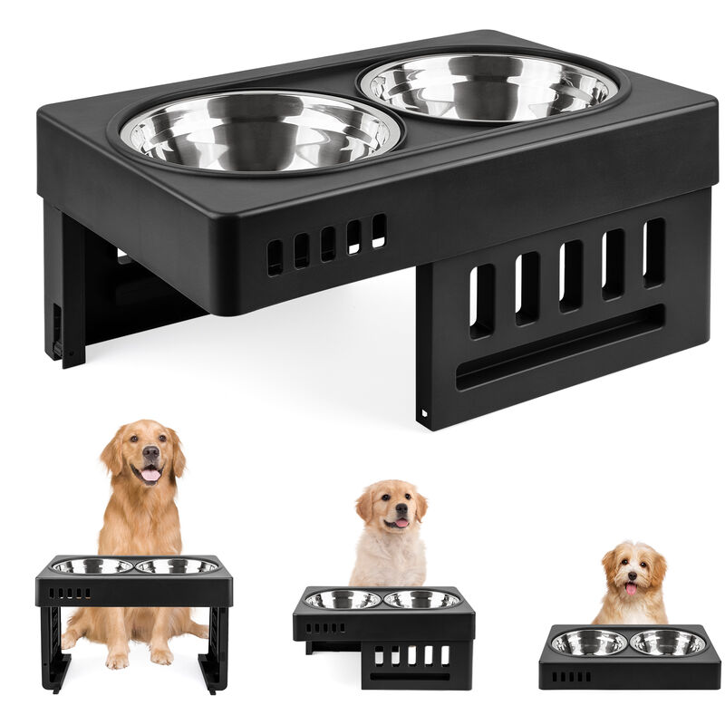 foto del prodotto ciotole per cani rialzate con 3 altezze regolabile haloyo con 2 ciotole per cani in acciaio inox,per cani piccolo,medio e grande,44 x 27.5 x 7cm,nero