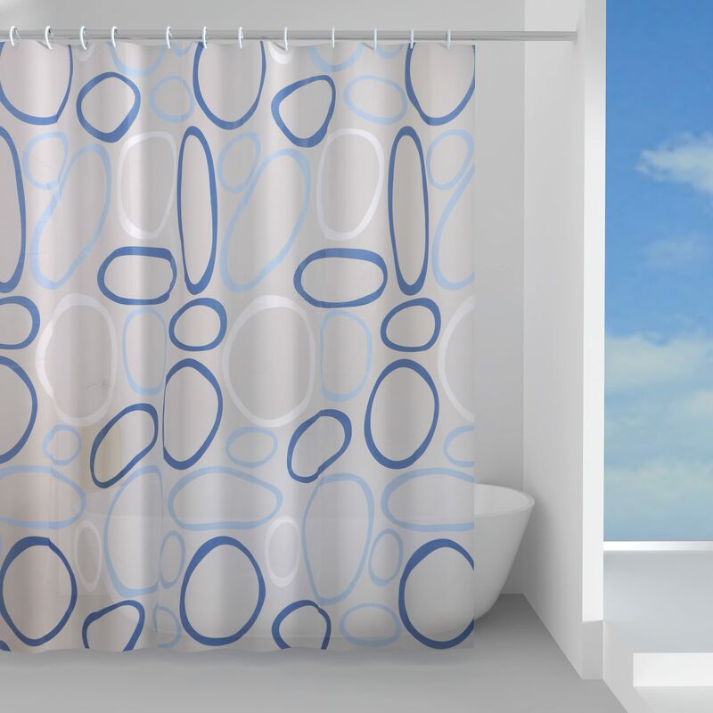 foto del prodotto ciotoli tenda doccia in peva, finitura azzurra, dimensioni 200 x 120 x 0,1 cm e peso 0,245 kg gedy