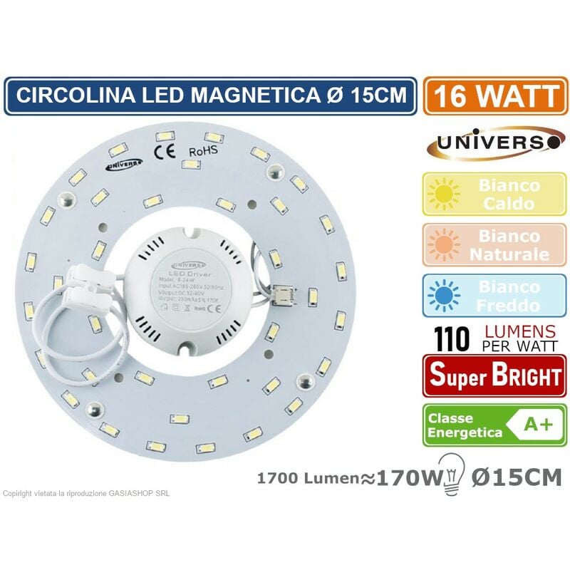 foto del prodotto circolina magnetica neon led piastra disco anello plafoniera circolare lampada t9 g10q 16w 15cm colore luce bianco freddo