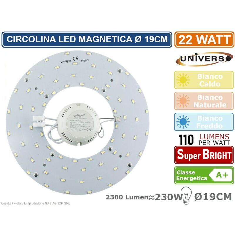 foto del prodotto circolina magnetica neon led piastra disco anello plafoniera circolare lampada t9 g10q 22w 19cm colore luce bianco freddo