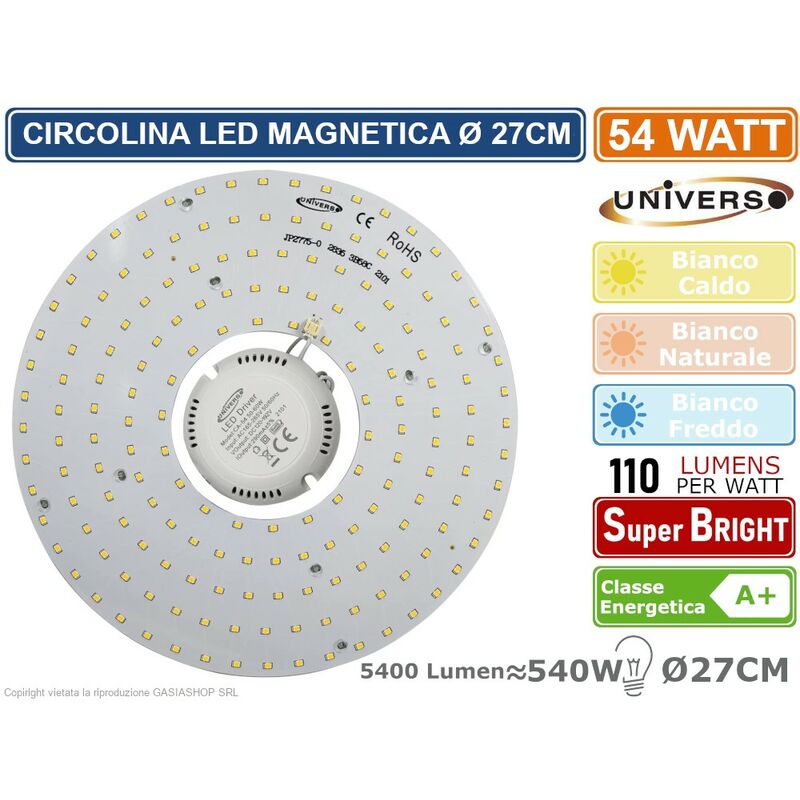 foto del prodotto circolina magnetica neon led piastra disco anello plafoniera circolare lampada t9 g10q 54w 27cm colore luce bianco caldo