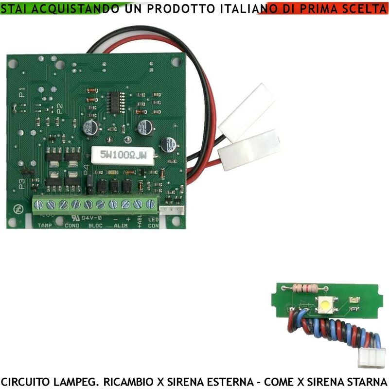 foto del prodotto circuito di ricambio con led lampeggiante per sirena esterna antifurto nota sonora a b 1724 2475 hz 110 db allarme caduta segnale stato impianto