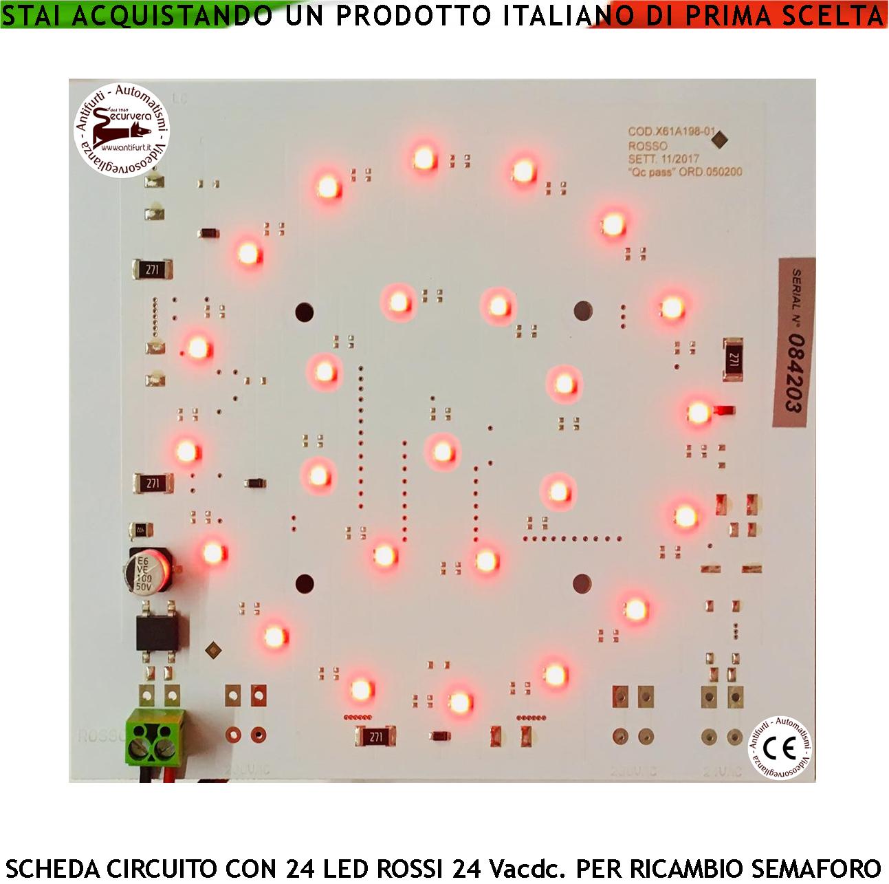 foto del prodotto circuito elettronico con 24 led rossi alta luminosità alimentazione 24 vacdc 3 w ricambio per semaforo luce rossa puntiforme semafori omologati a led parcheggio