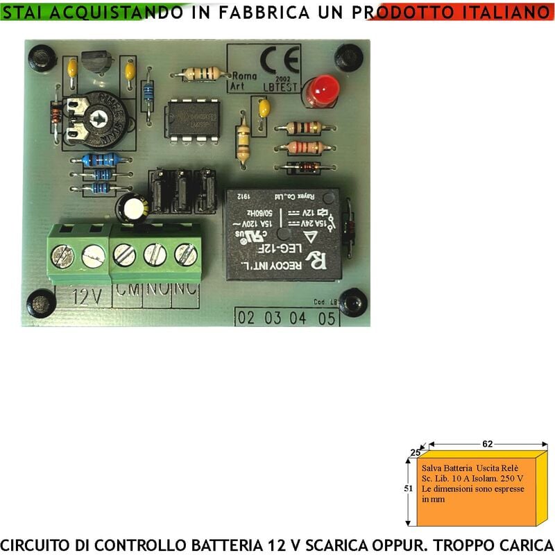 foto del prodotto circuito salva batteria 12 v controlla la tensione di scarica tarato ma tarabile intervento rel ritardato per evitare l innesco ripetitivo pu 
