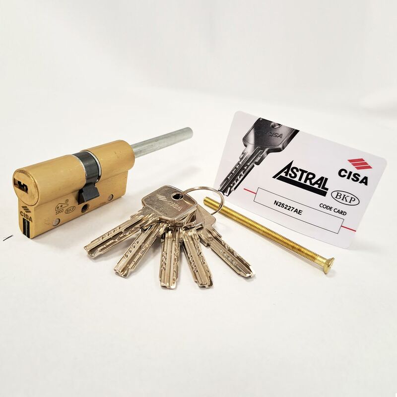 foto del prodotto cisa 10a3s70700000c5, cilindro europeo astral s, ottone smerigliato, 30 30 mm predisposto per montaggio pomolo, gambo accorciabile