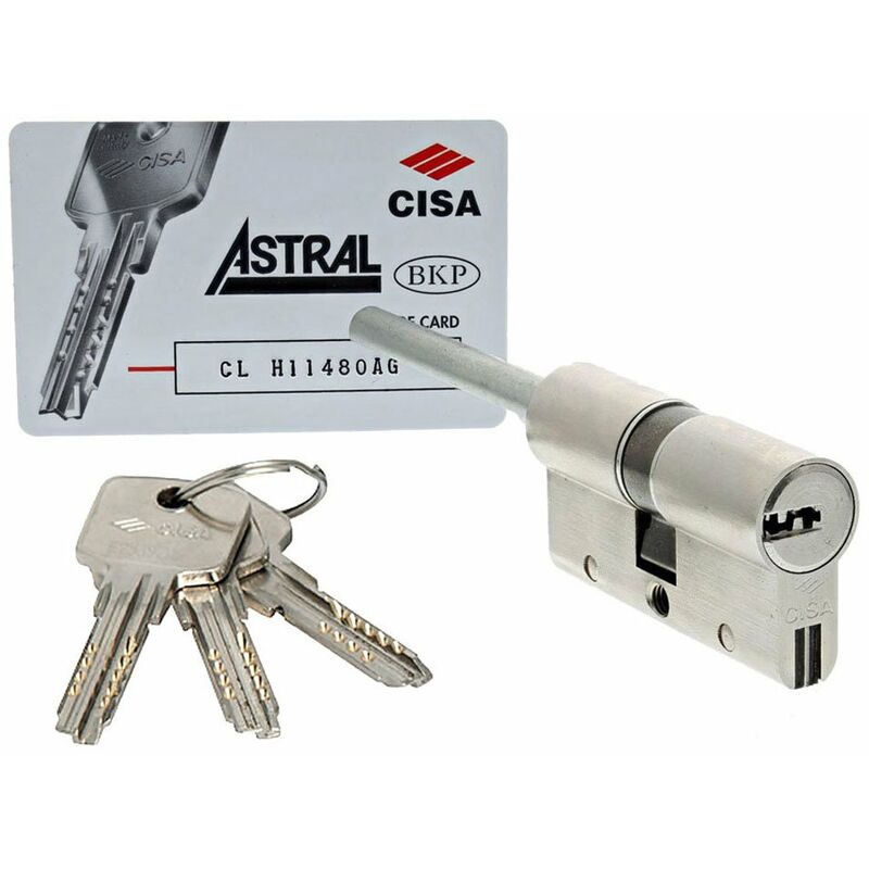 foto del prodotto cisa 10a3s707012, cilindro europeo astral s, ottone nichelato, 30 30 mm, predisposizione per pomolo, gambo accorciabile