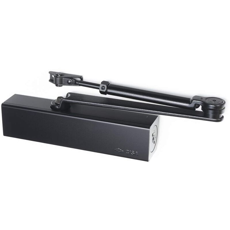 foto del prodotto cisa 1c161105090, chiudiporta forza regolabile professional plus 2, con arresto, en 2 6, nero opaco, largh. porta max 850 1250