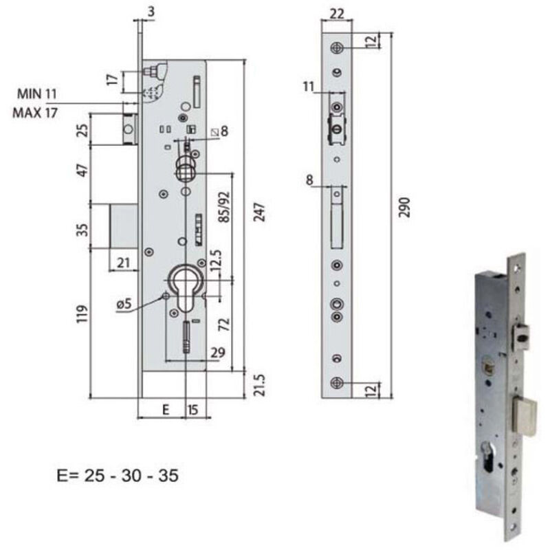 foto del prodotto cisa 49225 multitop serratura porta porte da infilare per montante a ingranaggi