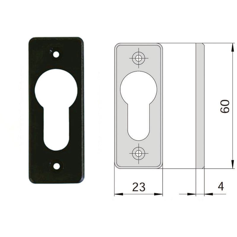 foto del prodotto cisa bocchetta in nylon nero per cilindri sagomati 06012 01 mm.23x60, spessore mm.4 06012010 