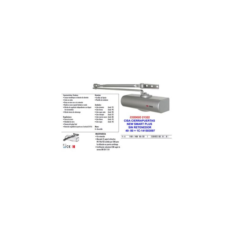 foto del prodotto cisa chiudiporta newsmart plus 2 4 senza fermo 60 k1c 142503097