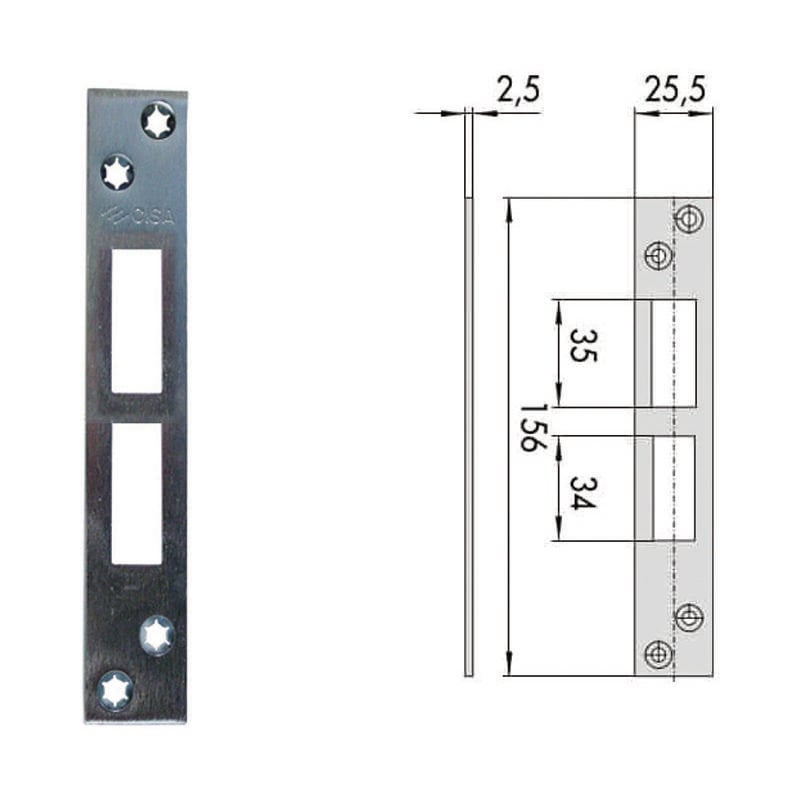foto del prodotto cisa contropiastra per serrature infilare profilati in ferro 06232 01 mm.156x25,5 spessore mm.2,5 06232 01 