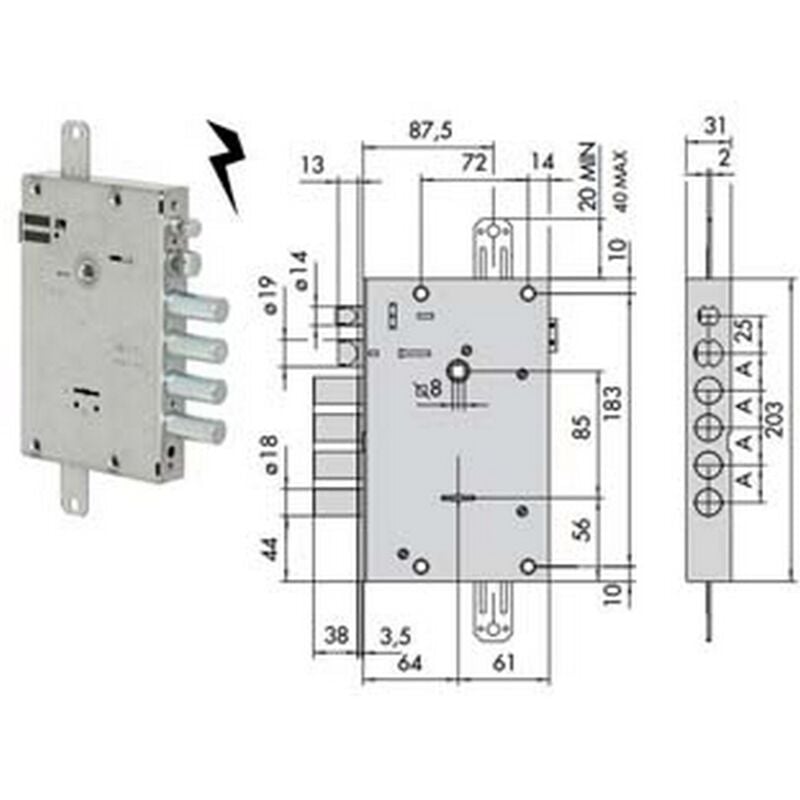 foto del prodotto cisa - elettroserratura triplice applic. doppia mappa porte blindate 17515 - mm.64 17515480