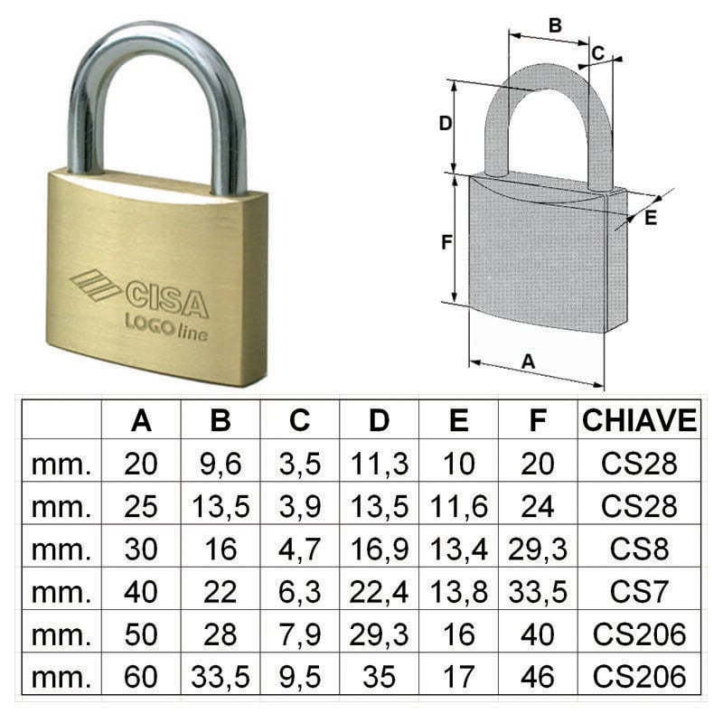 foto del prodotto cisa lucchetto logo ottone arco normale 21010 mm.60 art.21010600 