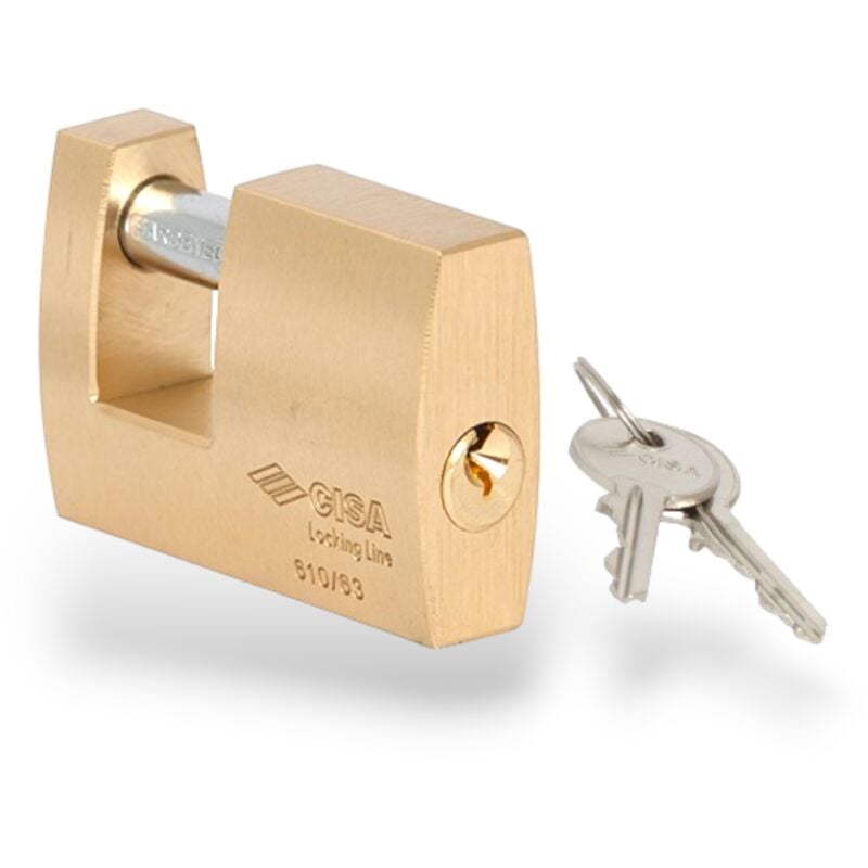 foto del prodotto cisa lucchetto monoblocco in ottone smerigliato con arco in acciaio lockingline 21610 50 mm