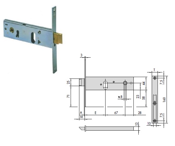 foto del prodotto cisa serratura 44151-90 inf. x fasce x allum. s cilindro