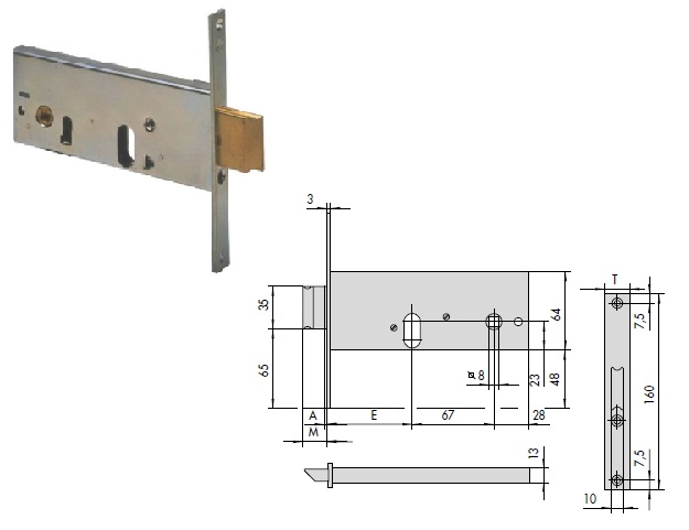 foto del prodotto cisa serratura 44155-60 inf. x fasce x allum. s/cilindro