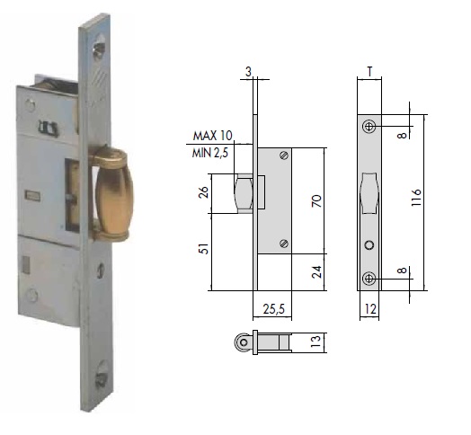 foto del prodotto cisa serratura 44237-15 inf. x mont. allum. s cilindro
