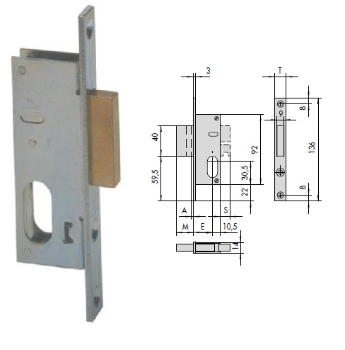 foto del prodotto cisa serratura 44240-15 inf. x mont. allum. s cilindro