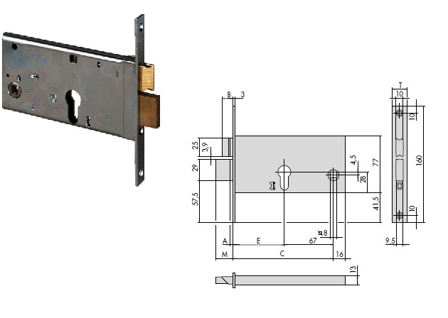 foto del prodotto cisa serratura 44361-90 inf. x fasce allum. s cilindro