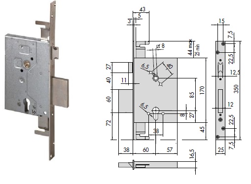 foto del prodotto cisa serratura 56255-60 inf. 4 mand. x legno s cilindro