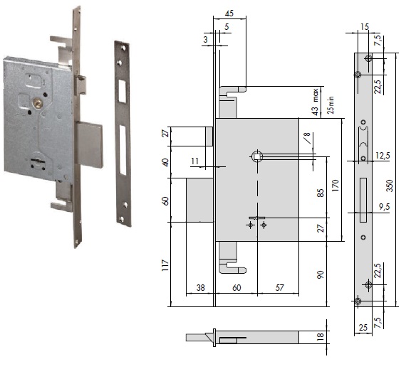 foto del prodotto cisa serratura 57255-60 inf. d.mappa x legno