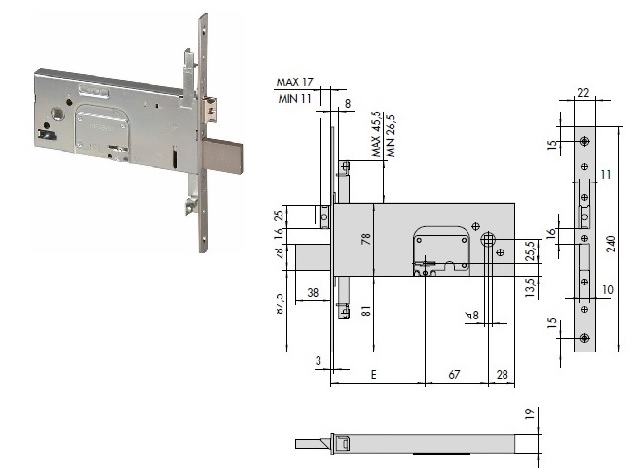foto del prodotto cisa serratura 57357-90 inf. x fasce d.mappa x allum.