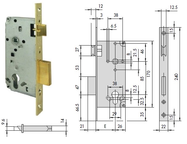 foto del prodotto cisa serratura 5c611-70 inf. x legno s/cilindro