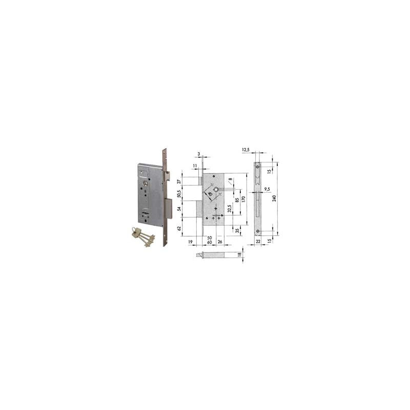 foto del prodotto cisa serratura da infilare doppia mappa con scrocco 57211 mm.50 57211500 