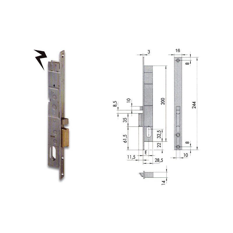 foto del prodotto cisa serratura elettrica da infilare per montanti allum e18 dx front.mm 16 scrocco autobl.