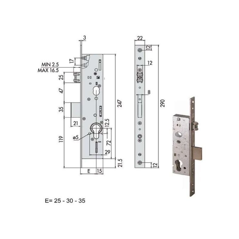 foto del prodotto cisa serratura infilare montanti per alluminio 49250 30 0