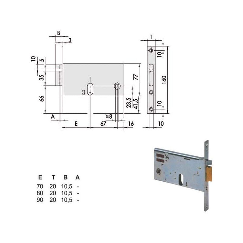 foto del prodotto cisa serratura metallo infilare elettrica 14451 b.q zinc f.mm 20 f.ovale scr f h.mm 77 e.mm 90