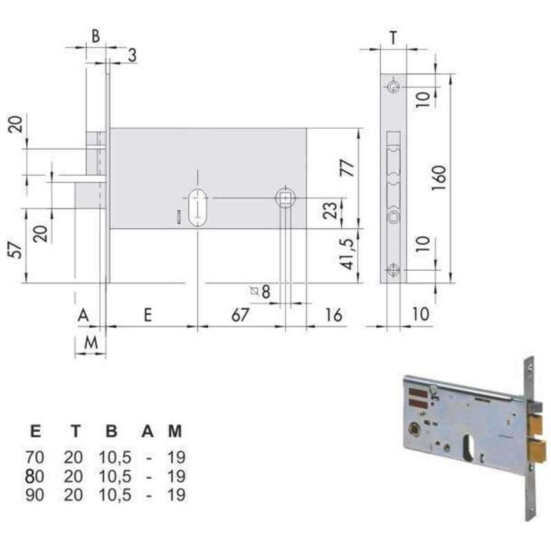 foto del prodotto cisa - serratura metallo infilare elettrica 14461 b.q zinc f.mm 20 f.ovale+scr+m2 mf h.mm 77 e.mm 90