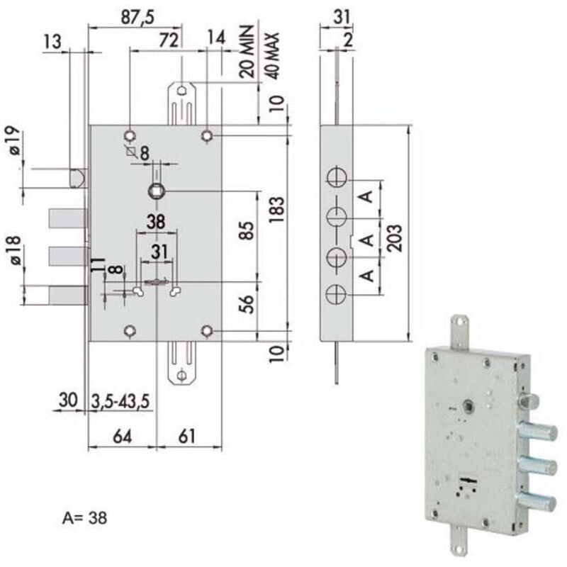 foto del prodotto cisa - serratura sicurezza triplice 00pg 57516-58-0
