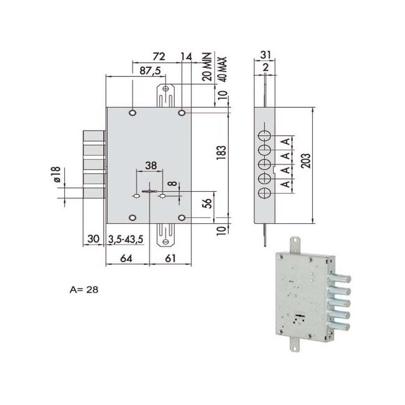 foto del prodotto cisa - serratura sicurezza triplice 57655-28-a