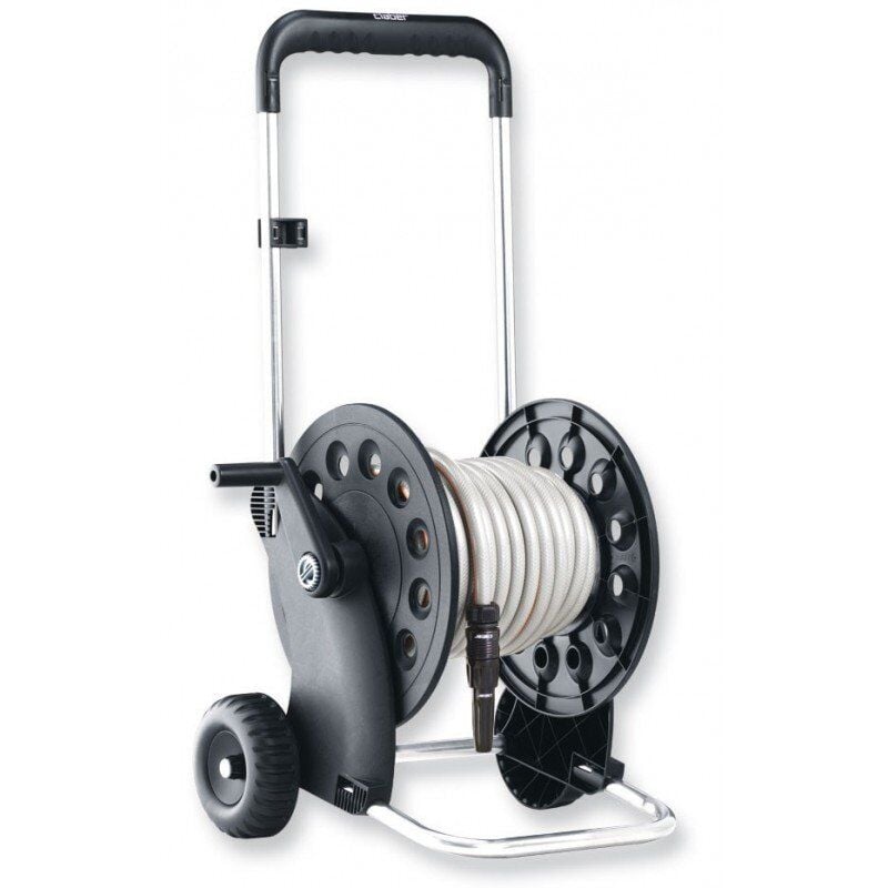 foto del prodotto claber ecosei kit, carrello avvolgitubo manuale da giardino in plastica e alluminio con tubo e lancia