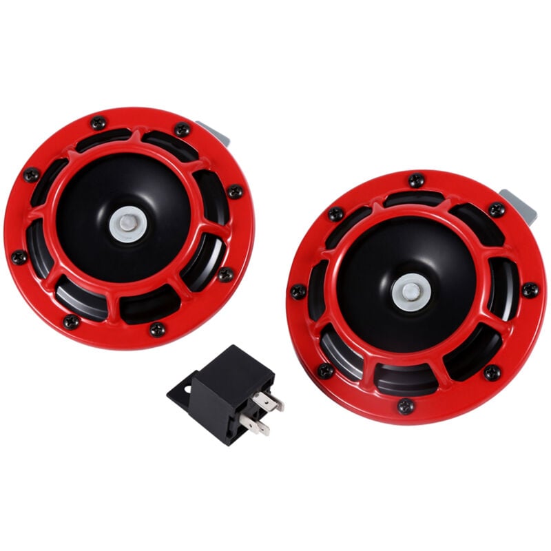 foto del prodotto clacson elettrico da 12 v per montaggio sulla griglia dell auto, super forte, compatto, rosso ej.life
