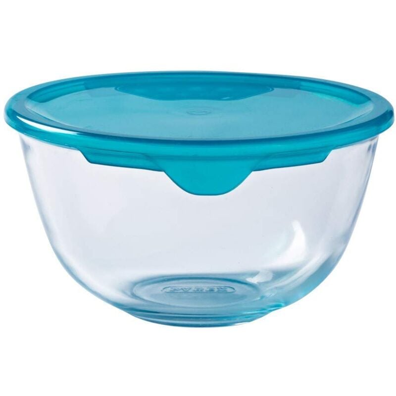 foto del prodotto classic ciotola di vetro ad alta resistenza con coperchio, trasparente blu, 0.5 l pyrex